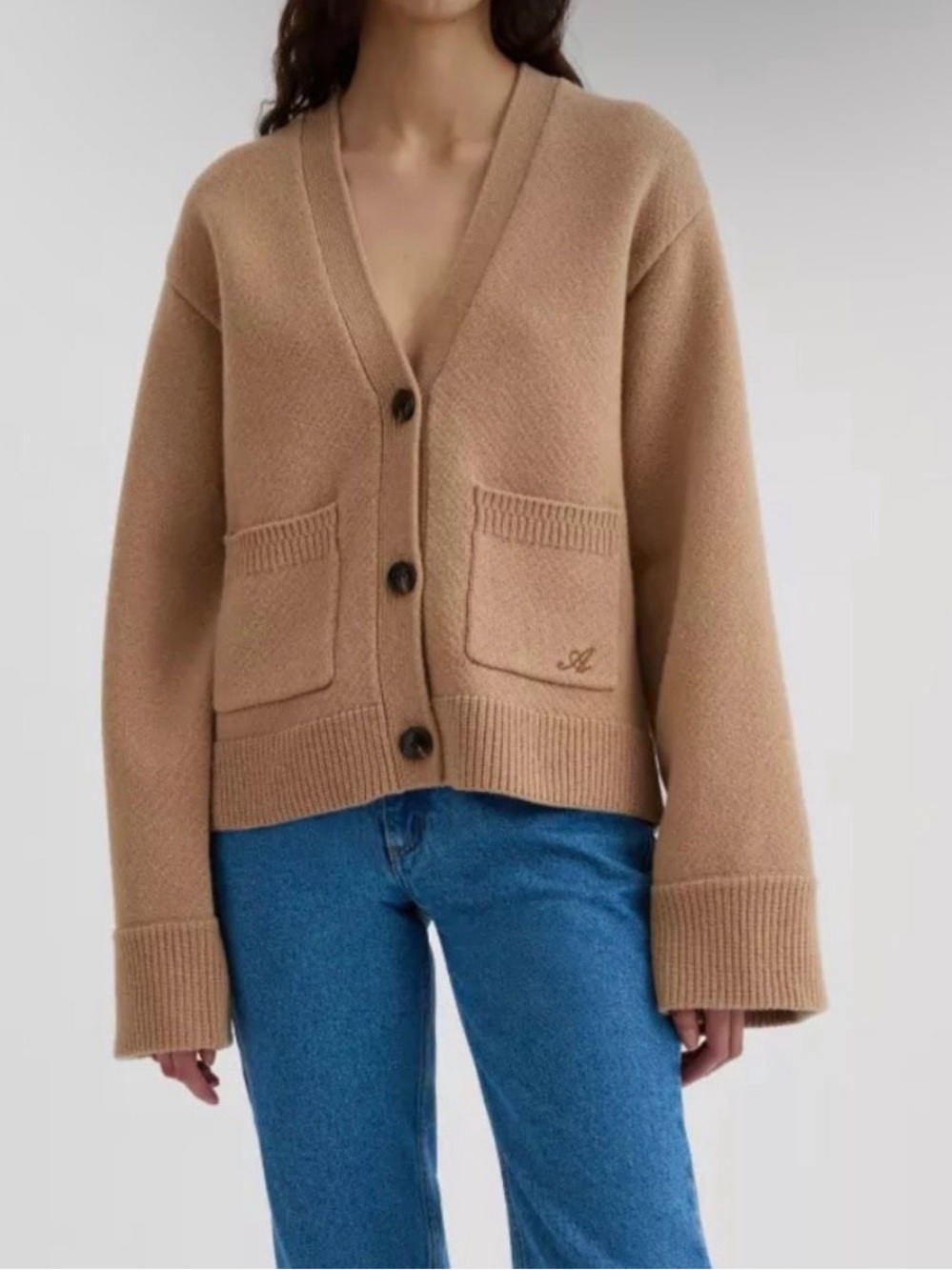 Axel Arigato Memory Relaxed Cardigan in camel beige size XS
